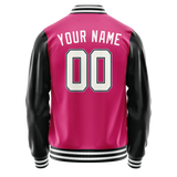Custom Pink Black Solid Color Varsity Letterman Jacket