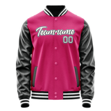 Custom Pink Black Solid Color Varsity Letterman Jacket