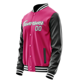 Custom Pink Black Solid Color Varsity Letterman Jacket