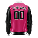 Custom Pink Black Solid Color Varsity Letterman Jacket