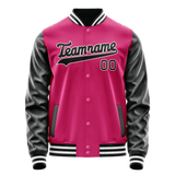 Custom Pink Black Solid Color Varsity Letterman Jacket