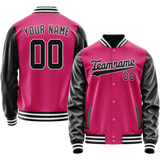 Custom Pink Black Solid Color Varsity Letterman Jacket