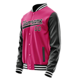 Custom Pink Black Solid Color Varsity Letterman Jacket