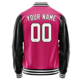 Custom Pink Black Solid Color Varsity Letterman Jacket