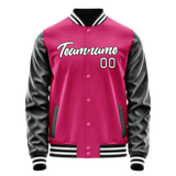 Custom Pink Black Solid Color Varsity Letterman Jacket