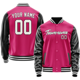 Custom Pink Black Solid Color Varsity Letterman Jacket
