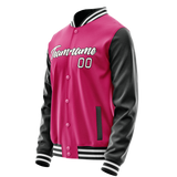 Custom Pink Black Solid Color Varsity Letterman Jacket