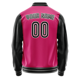 Custom Pink Black Solid Color Varsity Letterman Jacket