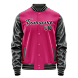 Custom Pink Black Solid Color Varsity Letterman Jacket
