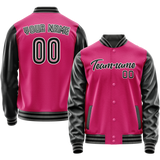 Custom Pink Black Solid Color Varsity Letterman Jacket