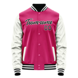 Custom Pink White Solid Color Varsity Letterman Jacket