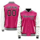 Custom Pink White Solid Color Varsity Letterman Jacket