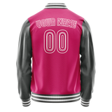 Custom Pink Gray Solid Color Varsity Letterman Jacket