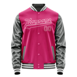 Custom Pink Gray Solid Color Varsity Letterman Jacket