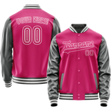 Custom Pink Gray Solid Color Varsity Letterman Jacket