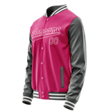 Custom Pink Gray Solid Color Varsity Letterman Jacket