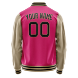 Custom Pink Cream Solid Color Varsity Letterman Jacket