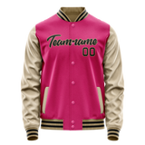 Custom Pink Cream Solid Color Varsity Letterman Jacket