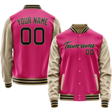 Custom Pink Cream Solid Color Varsity Letterman Jacket