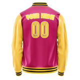 Custom Pink Gold Solid Color Varsity Letterman Jacket