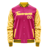Custom Pink Gold Solid Color Varsity Letterman Jacket