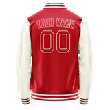 Custom Red Cream Solid Color Varsity Letterman Jacket