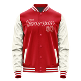 Custom Red Cream Solid Color Varsity Letterman Jacket