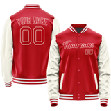 Custom Red Cream Solid Color Varsity Letterman Jacket