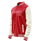 Custom Red Cream Solid Color Varsity Letterman Jacket