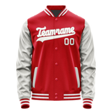 Custom Red Gray Solid Color Varsity Letterman Jacket