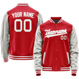 Custom Red Gray Solid Color Varsity Letterman Jacket