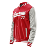 Custom Red Gray Solid Color Varsity Letterman Jacket