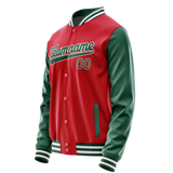 Custom Red Kelly-Green Solid Color Varsity Letterman Jacket