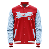 Custom Red Light-Blue Solid Color Varsity Letterman Jacket