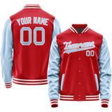 Custom Red Light-Blue Solid Color Varsity Letterman Jacket