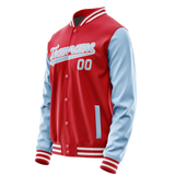 Custom Red Light-Blue Solid Color Varsity Letterman Jacket