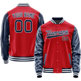 Custom Red Navy Solid Color Varsity Letterman Jacket