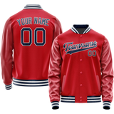 Custom Red Navy Solid Color Varsity Letterman Jacket