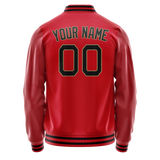 Custom Red Black Solid Color Varsity Letterman Jacket