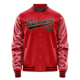 Custom Red Black Solid Color Varsity Letterman Jacket