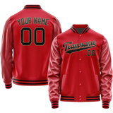 Custom Red Black Solid Color Varsity Letterman Jacket