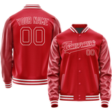 Custom Red White Solid Color Varsity Letterman Jacket