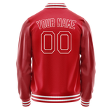 Custom Red White Solid Color Varsity Letterman Jacket