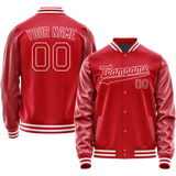 Custom Red White Solid Color Varsity Letterman Jacket
