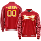 Custom Red Gold Solid Color Varsity Letterman Jacket