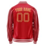 Custom Red Cream Solid Color Varsity Letterman Jacket