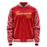 Custom Red Cream Solid Color Varsity Letterman Jacket