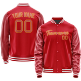 Custom Red Cream Solid Color Varsity Letterman Jacket