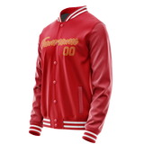 Custom Red Cream Solid Color Varsity Letterman Jacket
