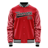 Custom Red Black Solid Color Varsity Letterman Jacket